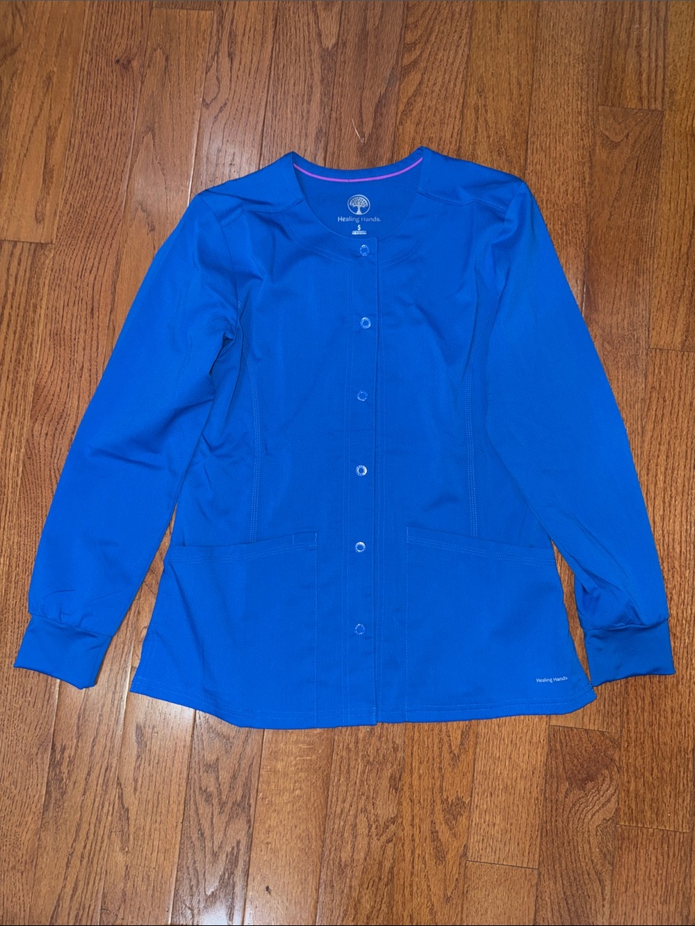 healing hands Bright Royal Blue Button-Front Medical Jacket